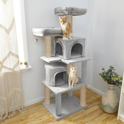 Furrlovers Multilevel Cat Tree with Condo, Perches & Jute Rope Scratching Posts (Grey)