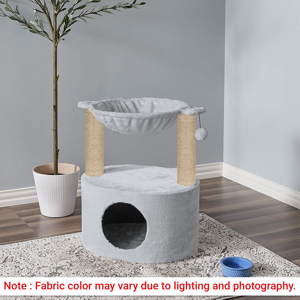 Furrlovers Dual Level Cat Bed and Scratching Post with Hammock (Grey)