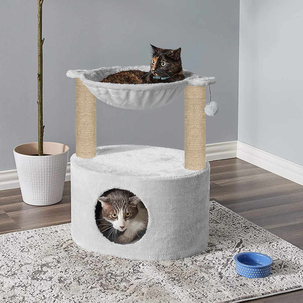 Furrlovers Dual Level Cat Bed and Scratching Post with Hammock (Grey)