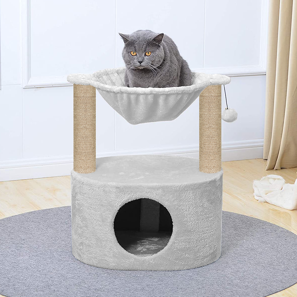 Furrlovers Dual Level Cat Bed and Scratching Post with Hammock (Grey)
