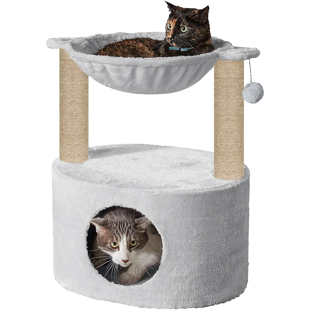 Furrlovers Dual Level Cat Bed and Scratching Post with Hammock (Grey)