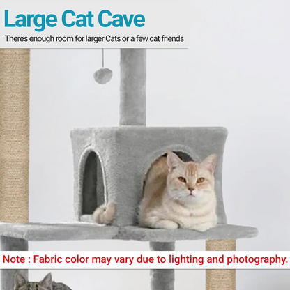 Furrlovers Cat Tree with Condo, Hammock, Hanging Ball & Jute Rope Scratching Posts (Grey)