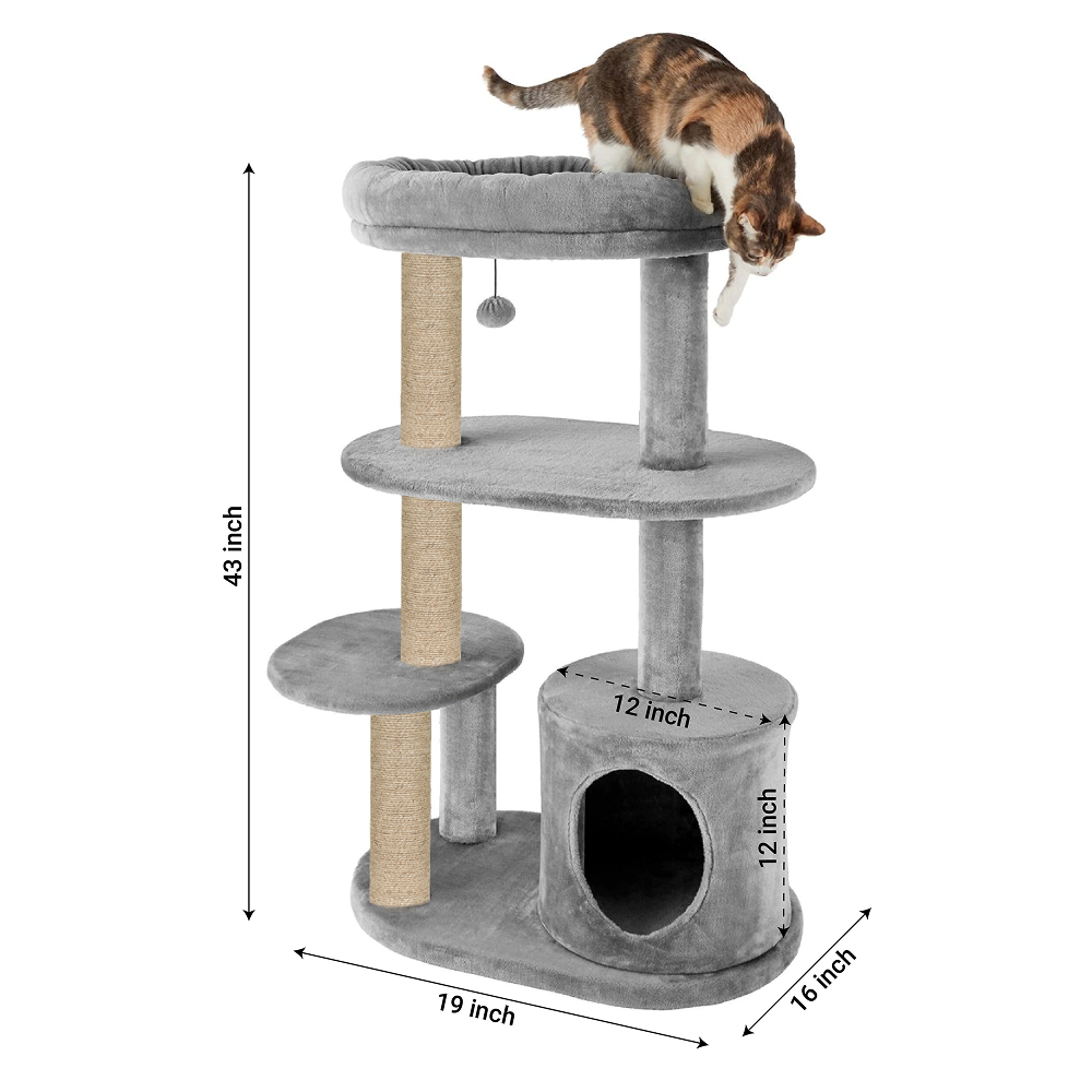 Furrlovers Multi Level Plush Cat Tree with Condo & Sisal Scratching Posts (Grey)