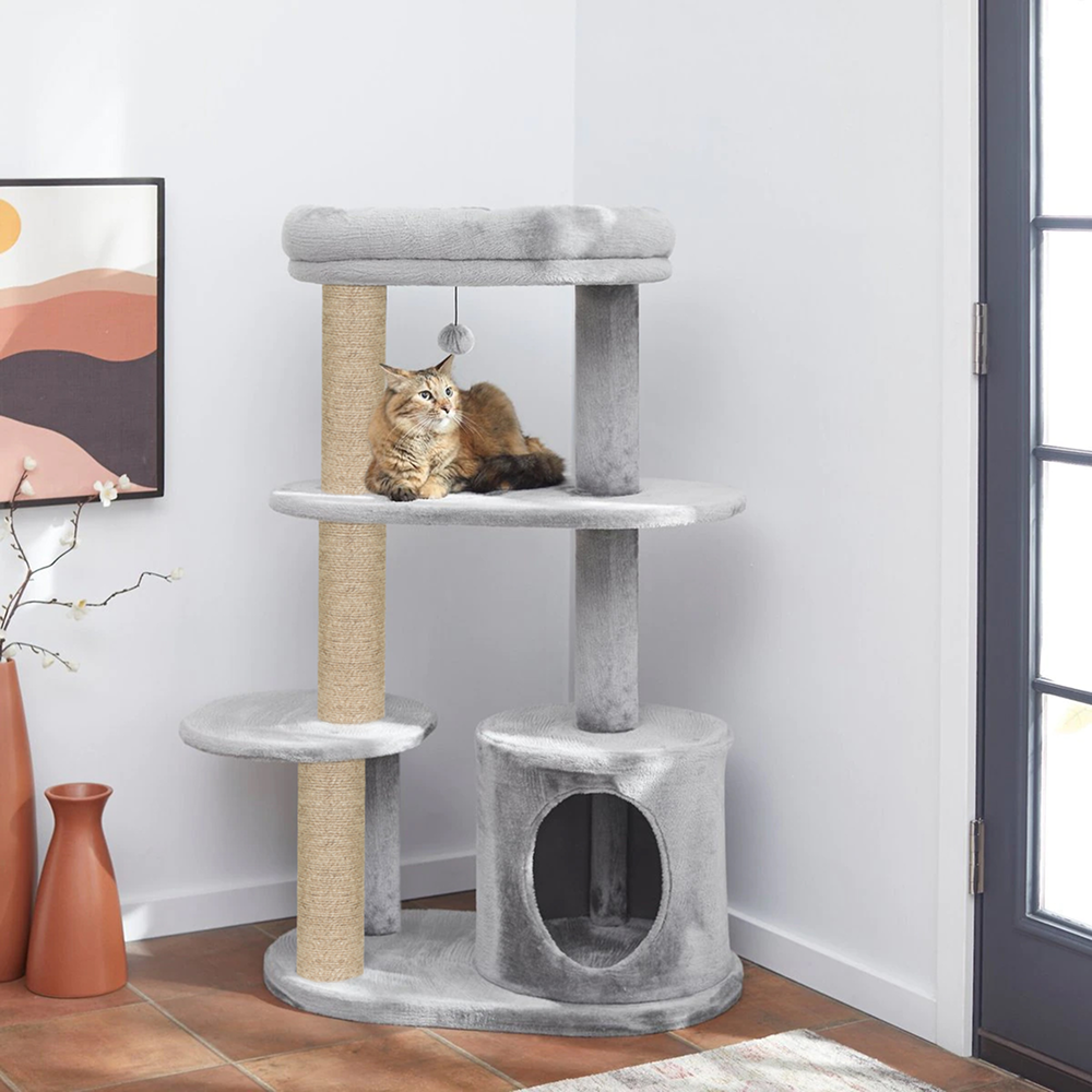 Furrlovers Multi Level Plush Cat Tree with Condo & Sisal Scratching Posts (Grey)