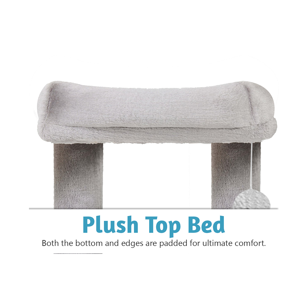 Furrlovers Plush Condo Cat Tree with Top Perch, Hanging Ball & Scratching Post (Grey)