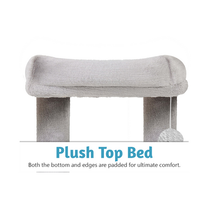 Furrlovers Plush Condo Cat Tree with Top Perch, Hanging Ball & Scratching Post (Grey)