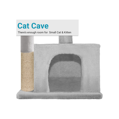 Furrlovers Plush Condo Cat Tree with Top Perch, Hanging Ball & Scratching Post (Grey)