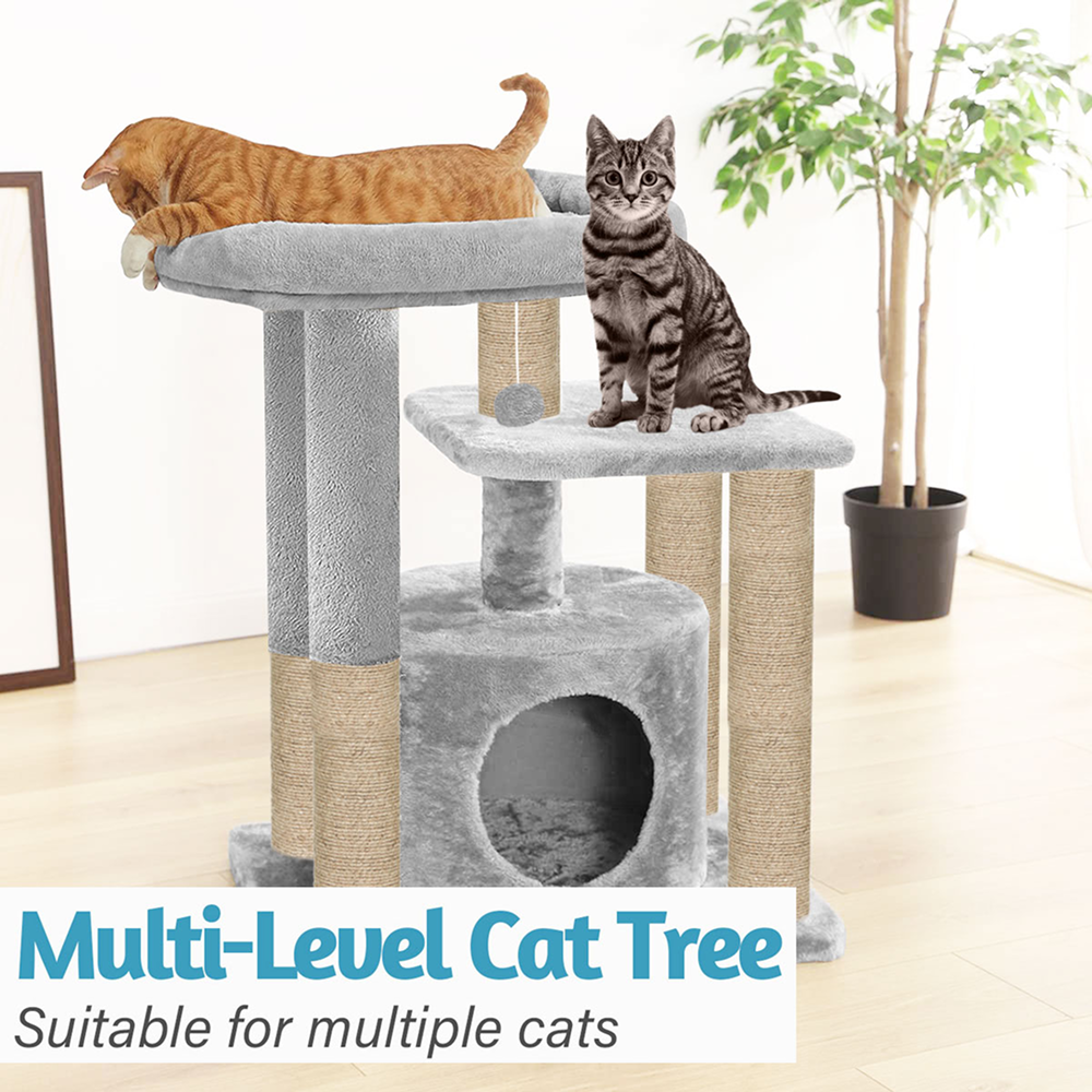 Furrlovers Cat Tree with Condo, Top Perch & Jute Rope Scratching Posts (Grey)