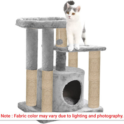 Furrlovers Cat Tree with Condo, Top Perch & Jute Rope Scratching Posts (Grey)