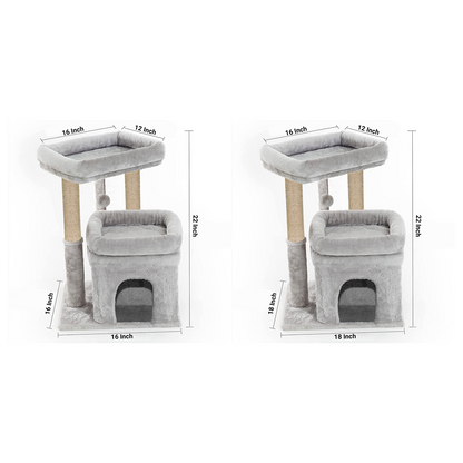 Furrlovers Plush Cat Tree with Scratching Post, Bed & Toy (Grey)