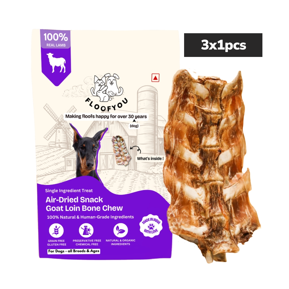 Floofyou Air Dried Goat Loin Bone Dental Chew Dog Treats