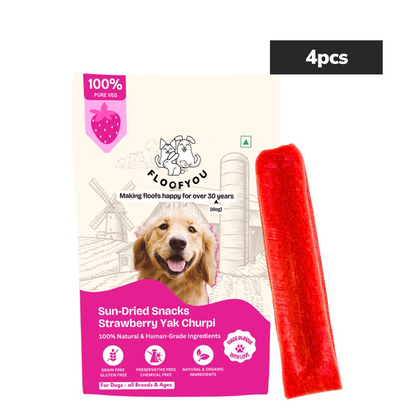 Floofyou Sun Dried Pure Veg Strawberry Yak Dental Dog Treats