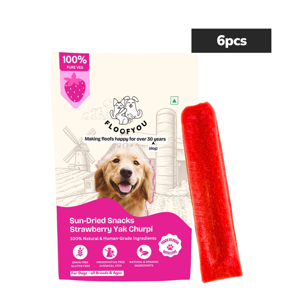 Floofyou Sun Dried Pure Veg Strawberry Yak Dental Dog Treats