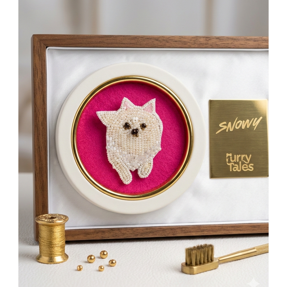 Furry Tales Artisan Handcrafted Snowy Pet Theme Decorative Brooch (White)