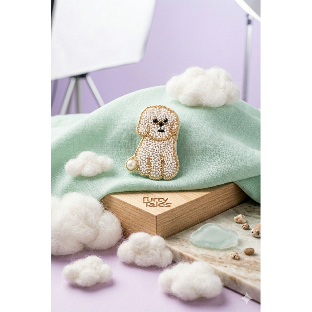Furry Tales Artisan Handcrafted Button Pet Theme Decorative Brooch (Cream)