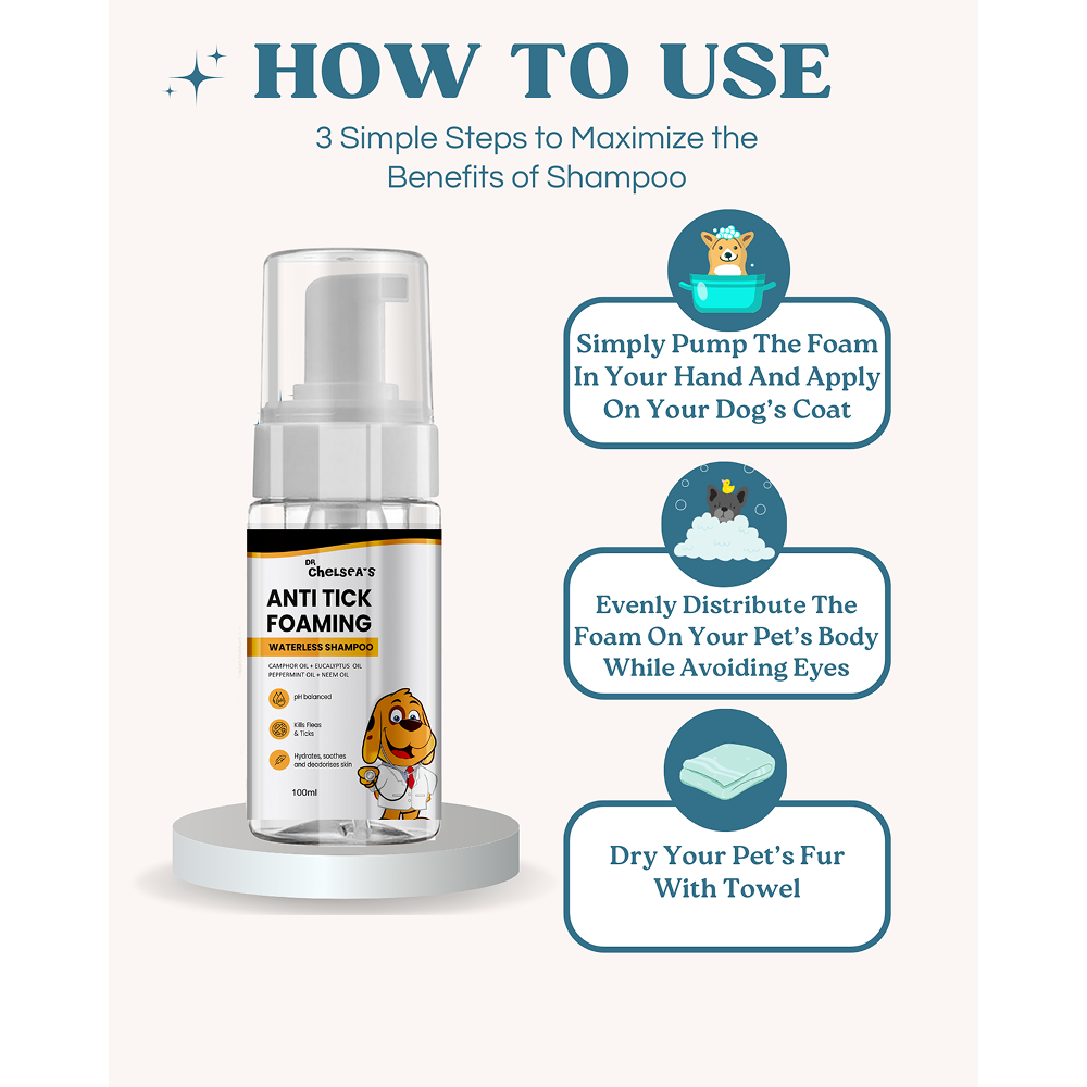 Dr. Chelsea's Anti Tick Foaming Waterless Shampoo for Cats & Dogs