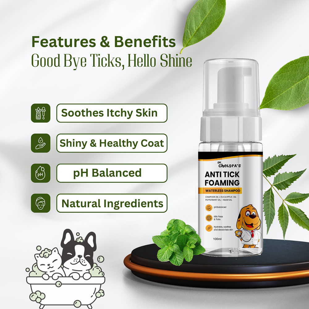 Dr. Chelsea's Anti Tick Foaming Waterless Shampoo for Cats & Dogs