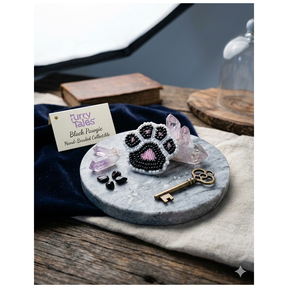 Furry Tales Artisan Handcrafted Black Pawgic Pet Theme Decorative Brooch (Black and White