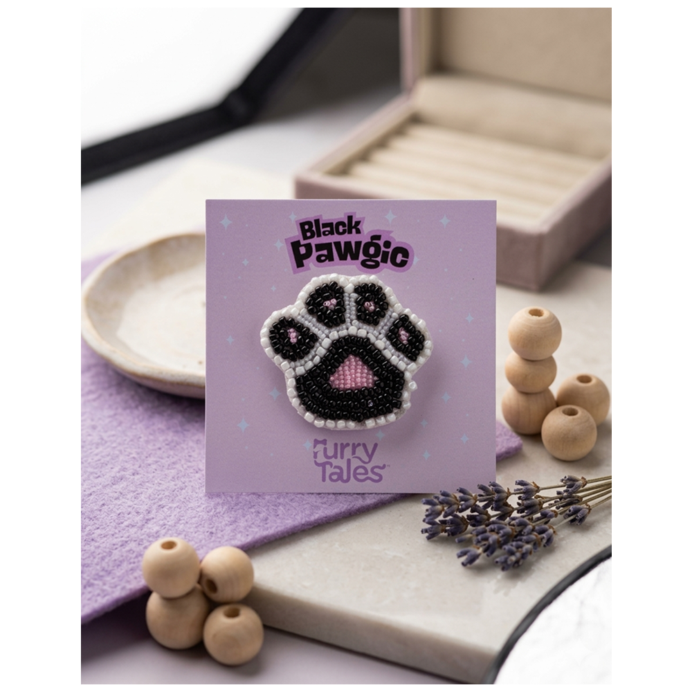 Furry Tales Artisan Handcrafted Black Pawgic Pet Theme Decorative Brooch (Black and White