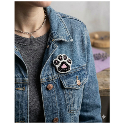 Furry Tales Artisan Handcrafted Black Pawgic Pet Theme Decorative Brooch (Black and White