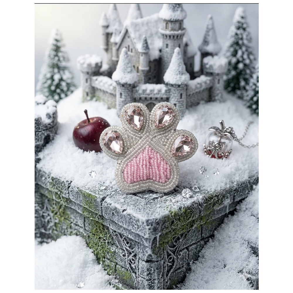 Furry Tales Artisan Handcrafted Paw White Pet Theme Decorative Brooch (White and pink)
