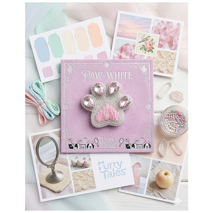 Furry Tales Artisan Handcrafted Paw White Pet Theme Decorative Brooch (White and pink)