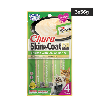 INABA Churu Skin & Coat Chicken with Scallop Cat Treats