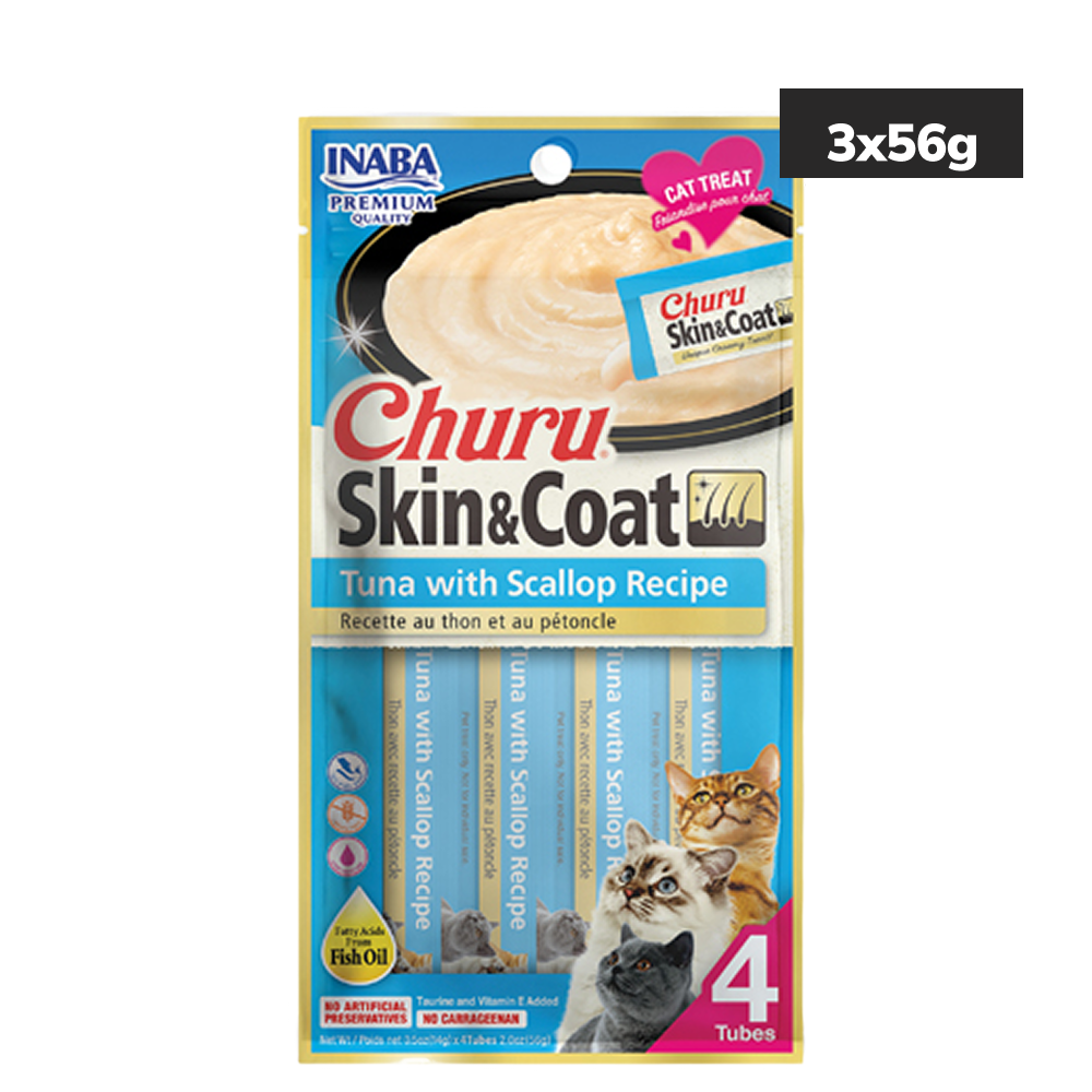 INABA Churu Skin & Coat Tuna with Scallop Cat Treats