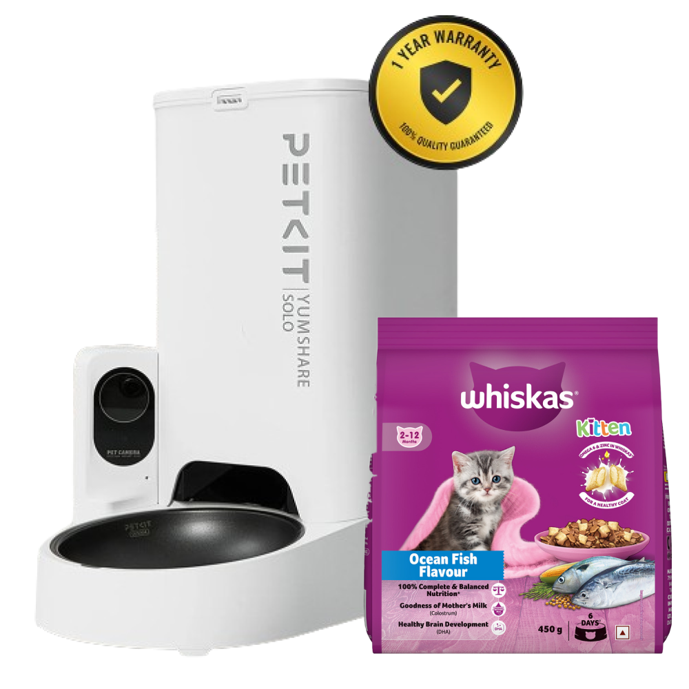 Whiskas Ocean Fish Kitten/Mother and Baby Dry Food & Petkit YumShare Solo Automatic Food Dispenser Combo for Kitten