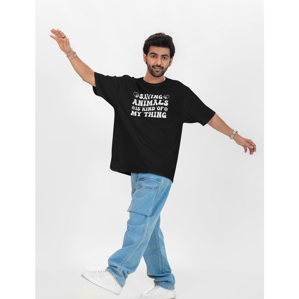 Seek Buy Love Animal Saviours Unisex Oversized Tee (Black)