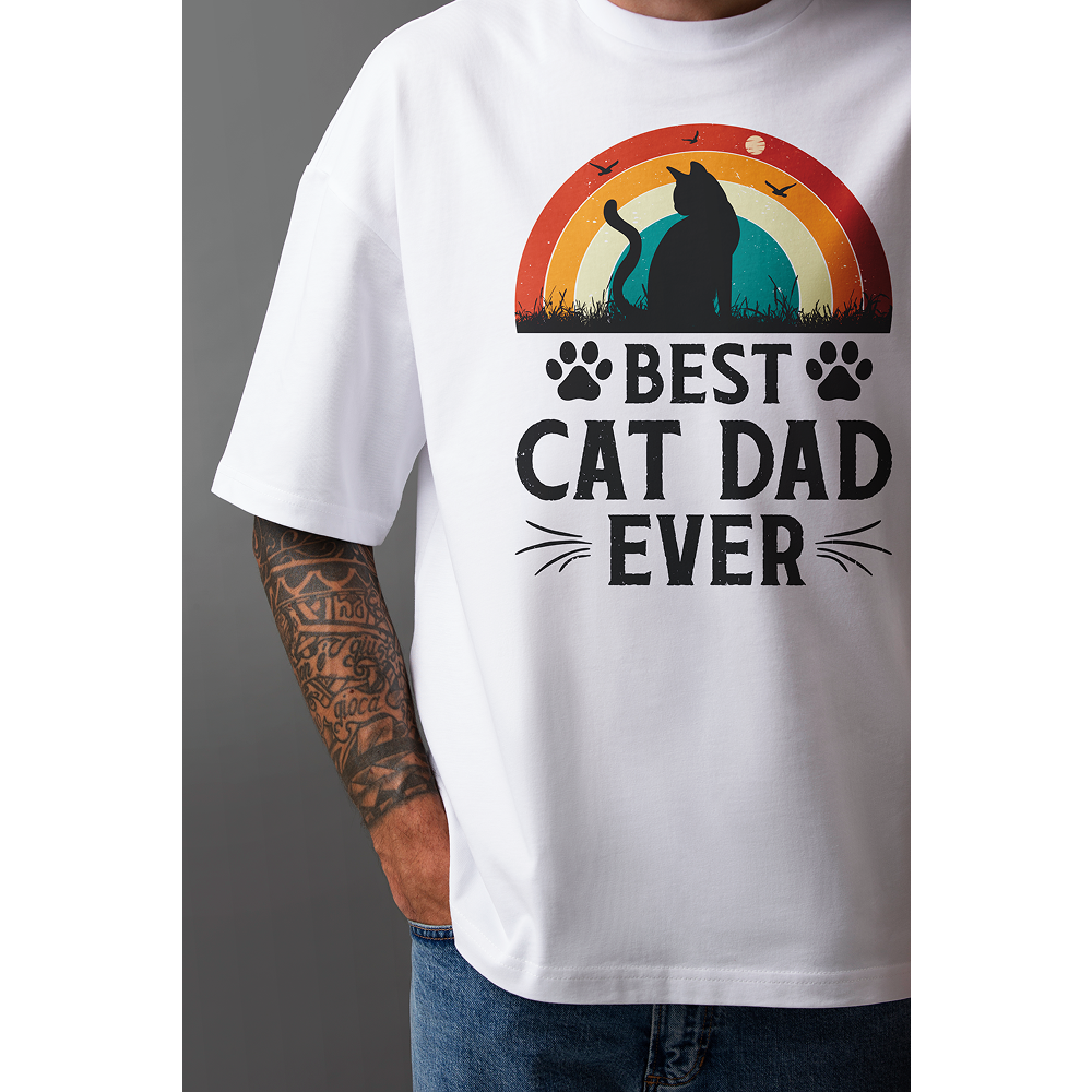 Seek Buy Love Best Cat Dad Ever Oversized Tshirt (White)