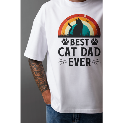 Seek Buy Love Best Cat Dad Ever Oversized Tshirt (White)