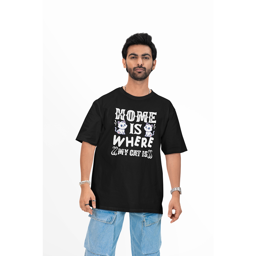 Seek Buy Love Home is Where My Cat is Unisex Oversized Tee