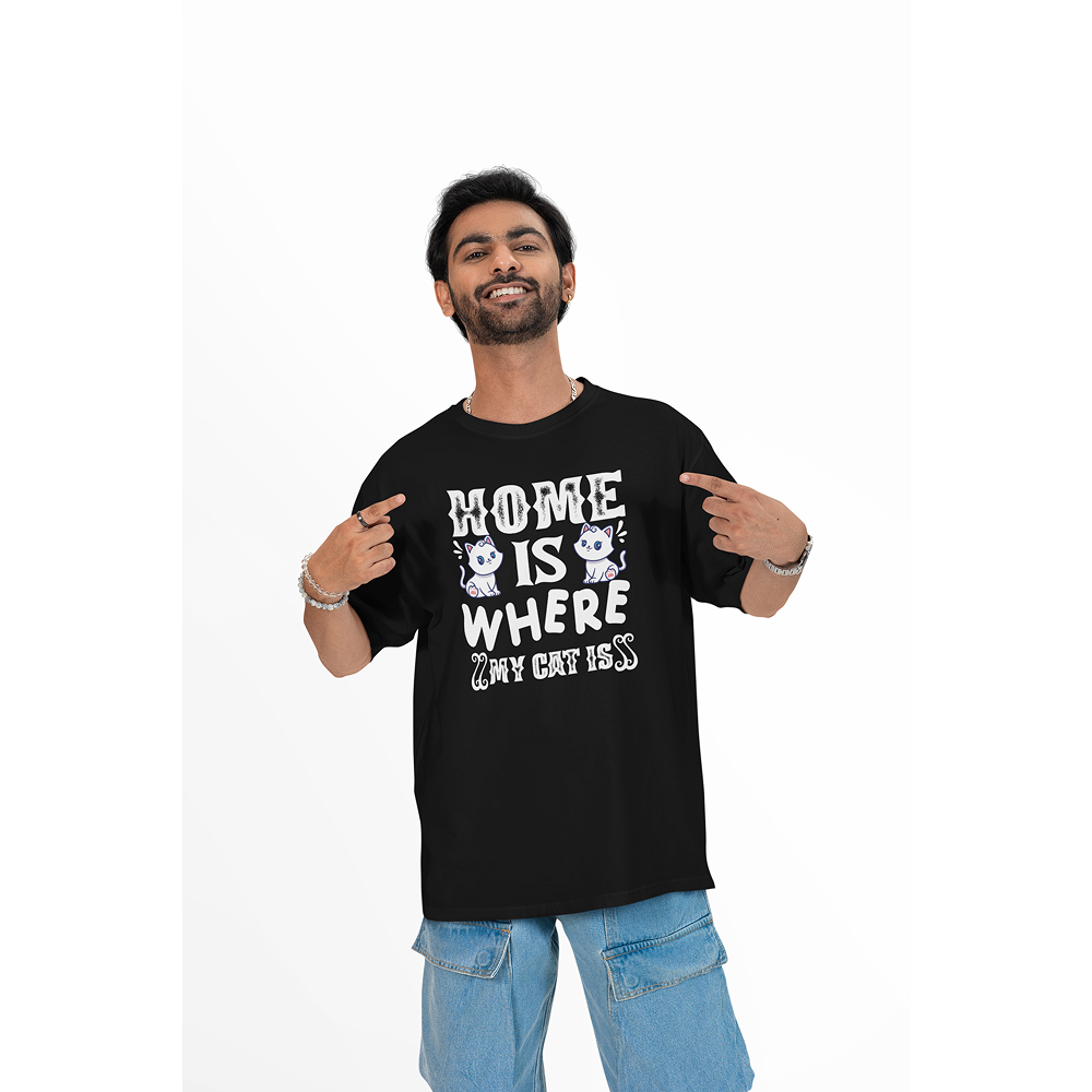 Seek Buy Love Home is Where My Cat is Unisex Oversized Tee