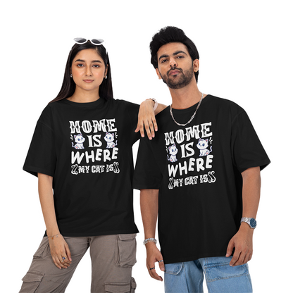 Seek Buy Love Home is Where My Cat is Unisex Oversized Tee