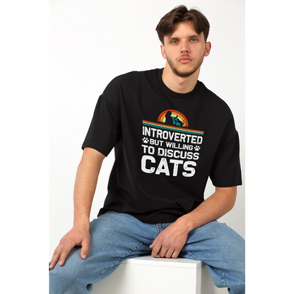 Seek Buy Love Introverted Cat Lover Oversized Tee (Black)