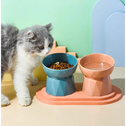 KUTKUT Ceramic Anti Vomiting Elevated Bowl for Cats & Small Dogs (Green)