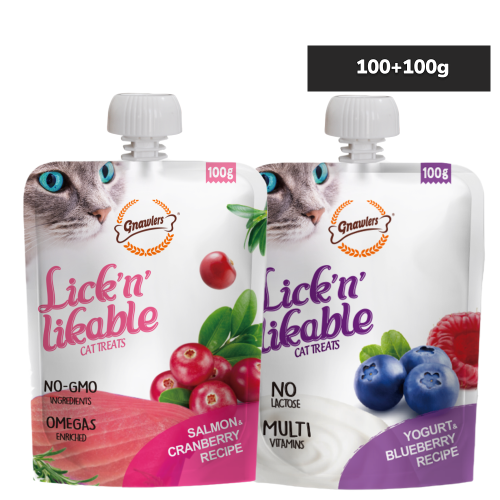 Gnawlers Yogurt, Blueberry, Salmon, Cranberry Lick n Likable Treat Combo for Cats