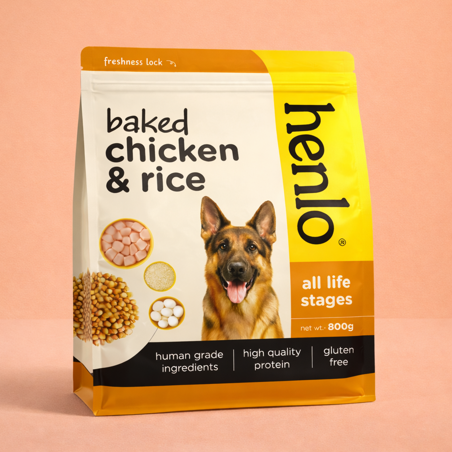 Henlo Baked Chicken & Rice Adult and Puppy Gluten free Dog Dry Food | 100% human grade ingredients (Limited Stocks)