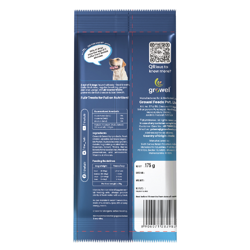 Carniwel Fresh Chicken Kibble Large Breed Dry Food and Fullr Dental Dog Treats