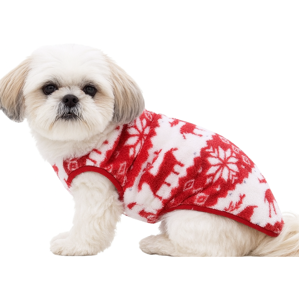 KUTKUT Cute Reindeer Soft Flannel Fleece Shirt for Small Dogs & Cats
