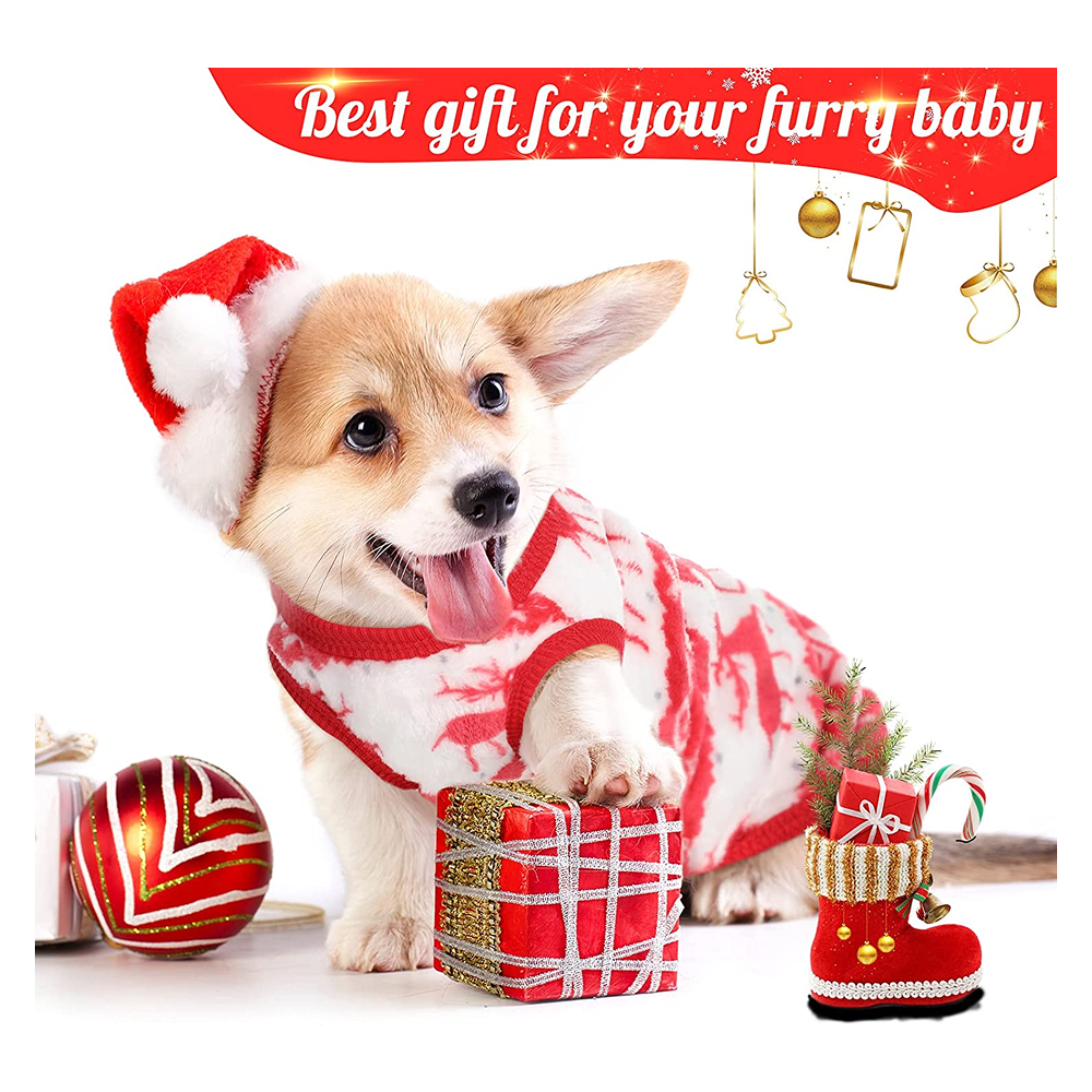 KUTKUT Cute Reindeer Soft Flannel Fleece Shirt for Small Dogs & Cats
