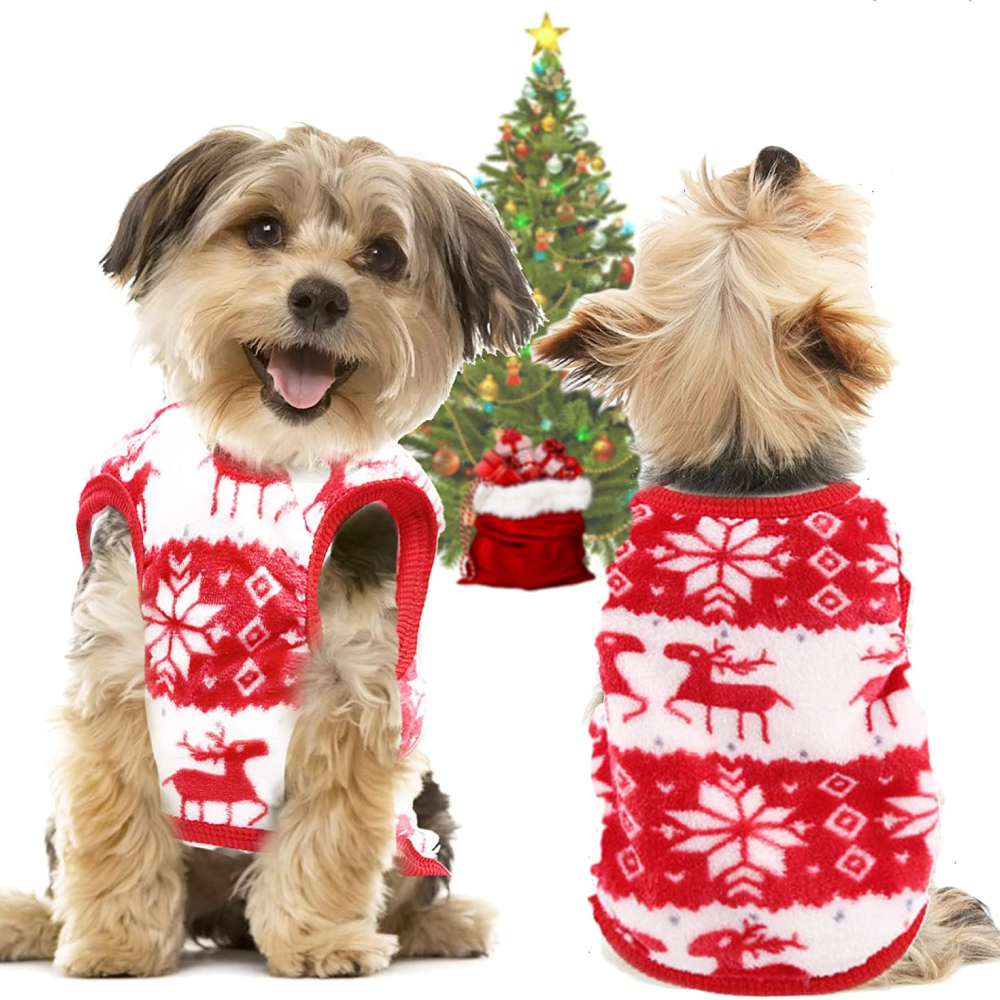 KUTKUT Cute Reindeer Soft Flannel Fleece Shirt for Small Dogs & Cats