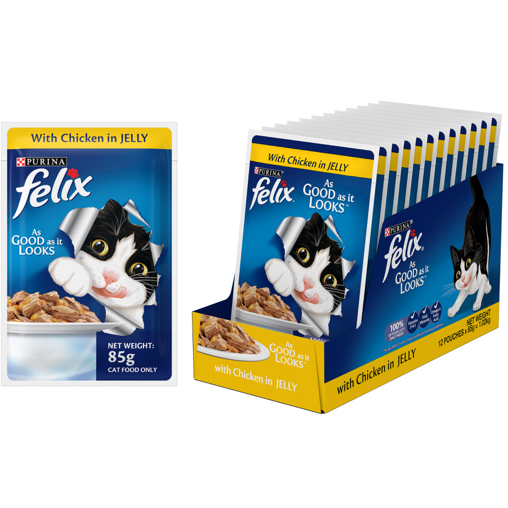 Friskies Surfin Cat Dry Food and Purina Felix Chicken with Jelly Adult Cat Wet Food Combo