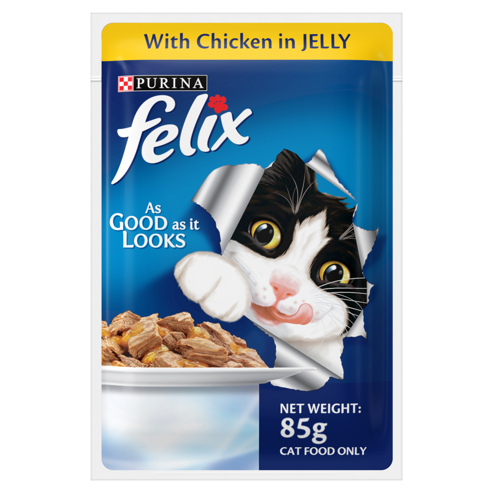 Friskies Surfin Cat Dry Food and Purina Felix Chicken with Jelly Adult Cat Wet Food Combo