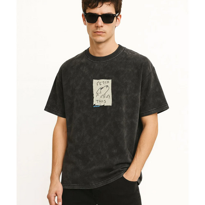 Hoomans Fetch This 2.0 Acid Wash Tshirt for Men and Women (Black)