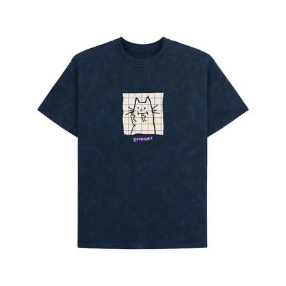 Hoomans Cat Fingers Acid Wash T-shirt for Men and Women (Navy Blue)