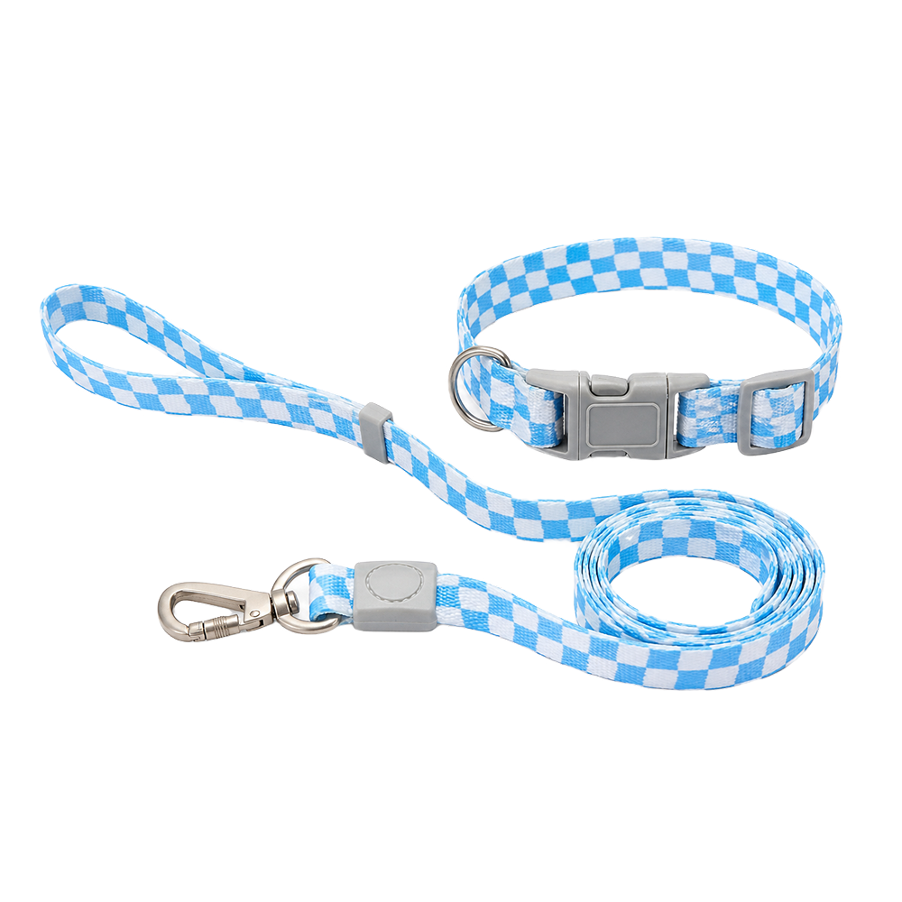 Talking Dog Club Checkmate Leash and Collar Combo (Blue)