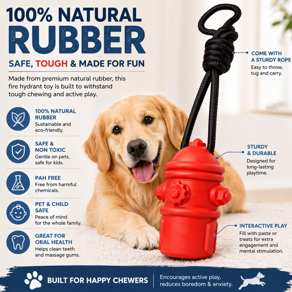Talking Dog Club Sturdy Fire Hydrant Rubber & Rope Toy for Dogs (Red)