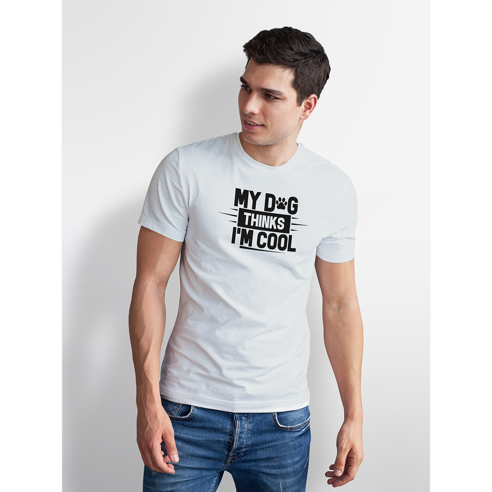 Seek Buy Love My Dog Thinks I'm Cool Regular Tee (White)